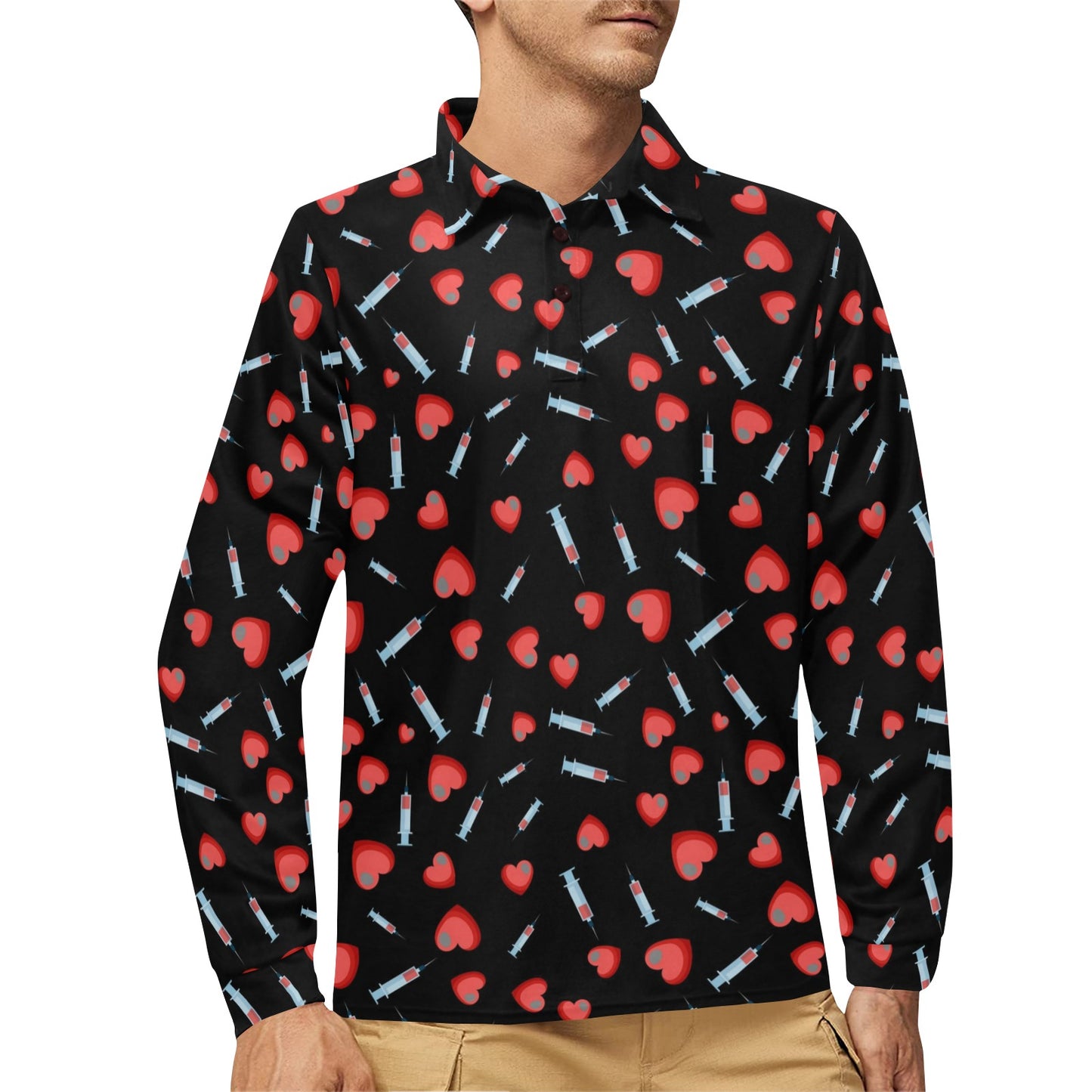 Phlebotomist Medical Concept Long Sleeve Polo Shirt For Men's