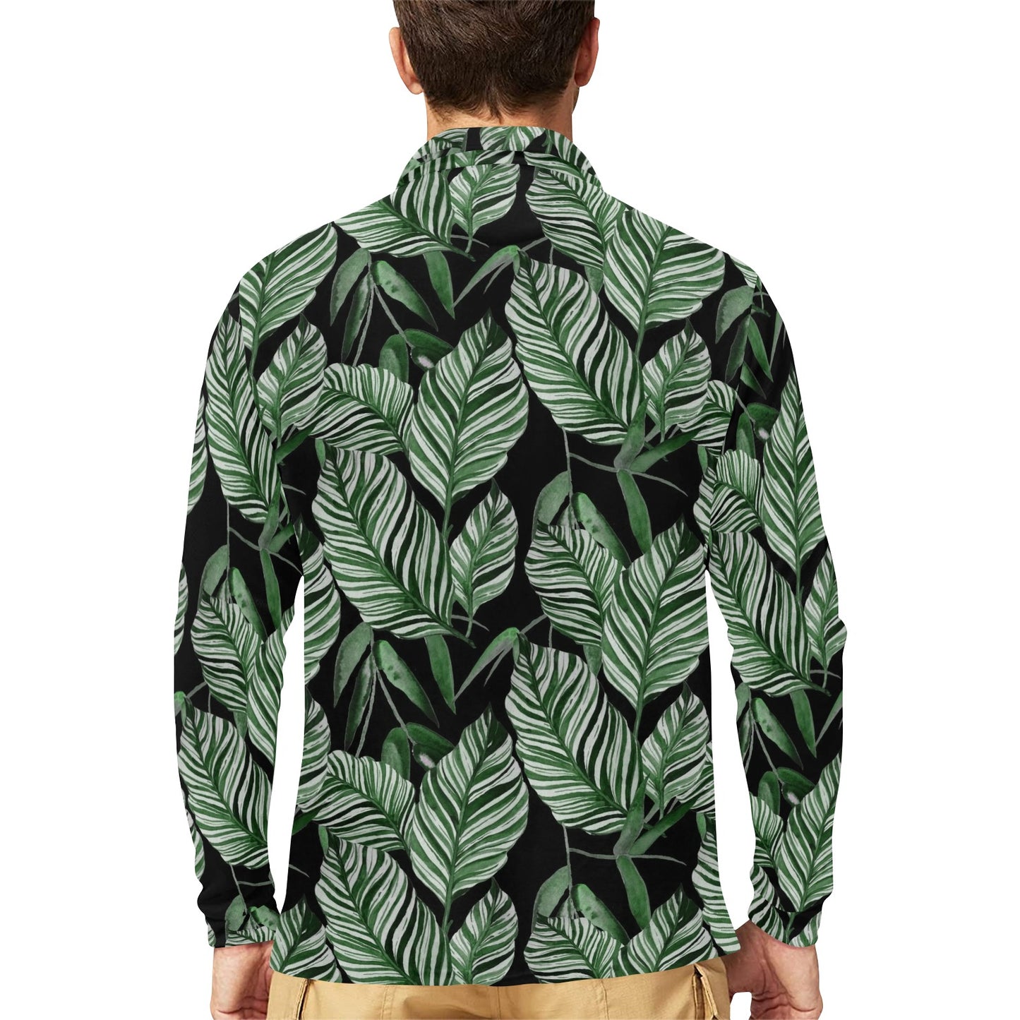 Palm Leaves Pattern Print Design PL09 Long Sleeve Polo Shirt For Men's