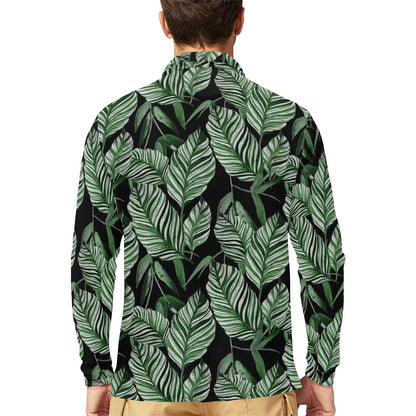Palm Leaves Pattern Print Design PL09 Long Sleeve Polo Shirt For Men's