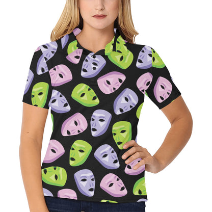 Acting Mask Pattern Print Design 04 Women's Polo Shirt