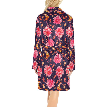 Dahlia Pattern Print Design DH03 Women's Fleece Robe