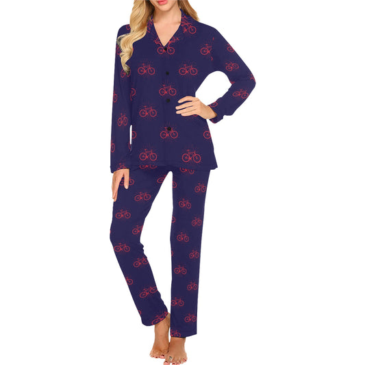 Bicycle Pattern Print Design 01 Women's Long Pajama Set