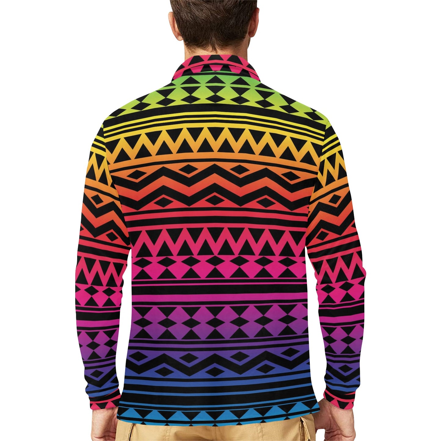 Rainbow Tribal Pattern Print Design A02 Long Sleeve Polo Shirt For Men's