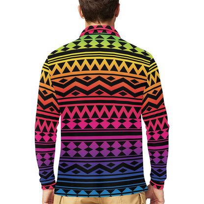 Rainbow Tribal Pattern Print Design A02 Long Sleeve Polo Shirt For Men's