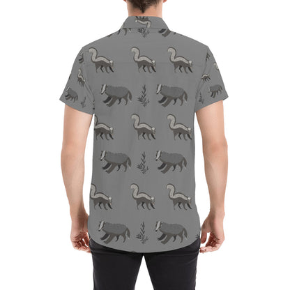 Skunk Print Design LKS301 Men Short Sleeve Button Up Shirt