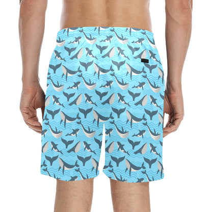 Whale Pattern Design Themed Print Men's Swim Trunks Beach Shorts