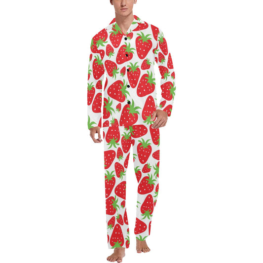 Strawberry Pattern Print Design SB01 Men's Long Pajama Set