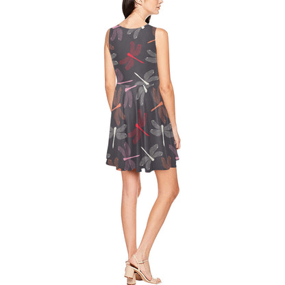 Dragonfly Pattern Print Design 01 Sleeveless Dress