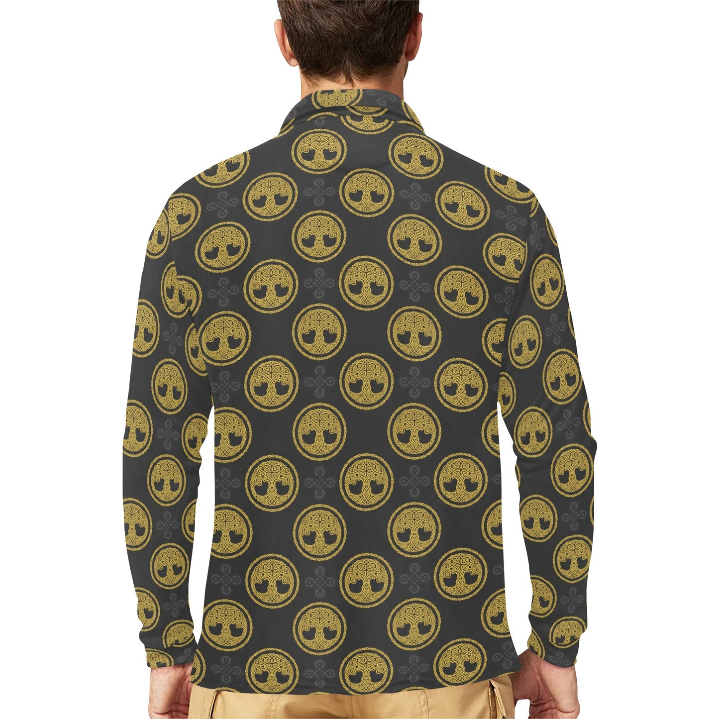 Celtic Tree of Life Design Long Sleeve Polo Shirt For Men's