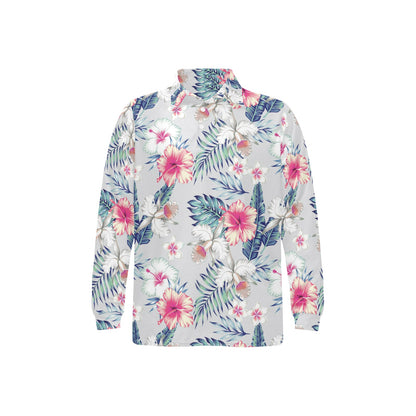 Hibiscus Print Long Sleeve Polo Shirt For Men's