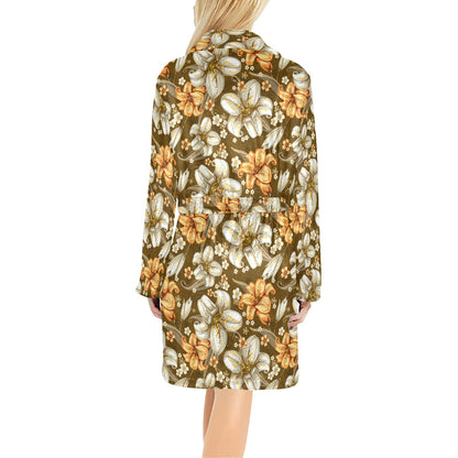 Lily Pattern Print Design 01 Women's Fleece Robe