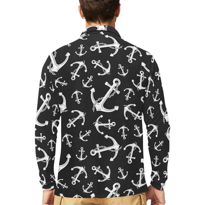 Anchor Black White Long Sleeve Polo Shirt For Men's