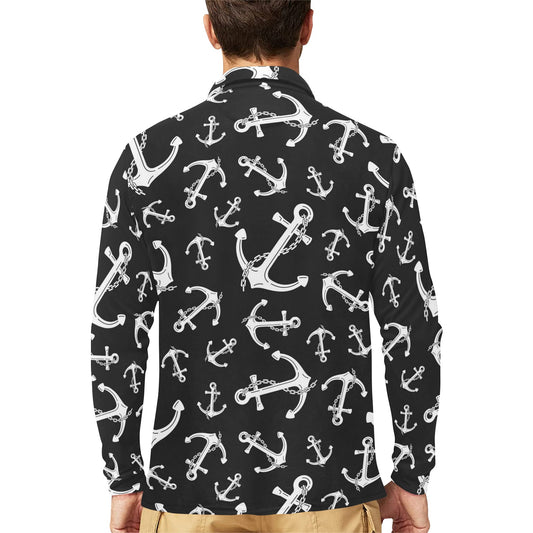 Anchor Black White Long Sleeve Polo Shirt For Men's