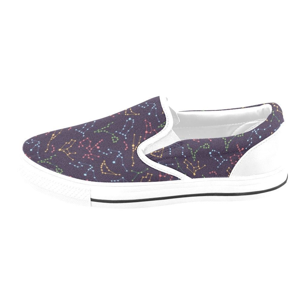 Zodiac Print Design LKS301 White Slip Ons Canvas Women's Shoes