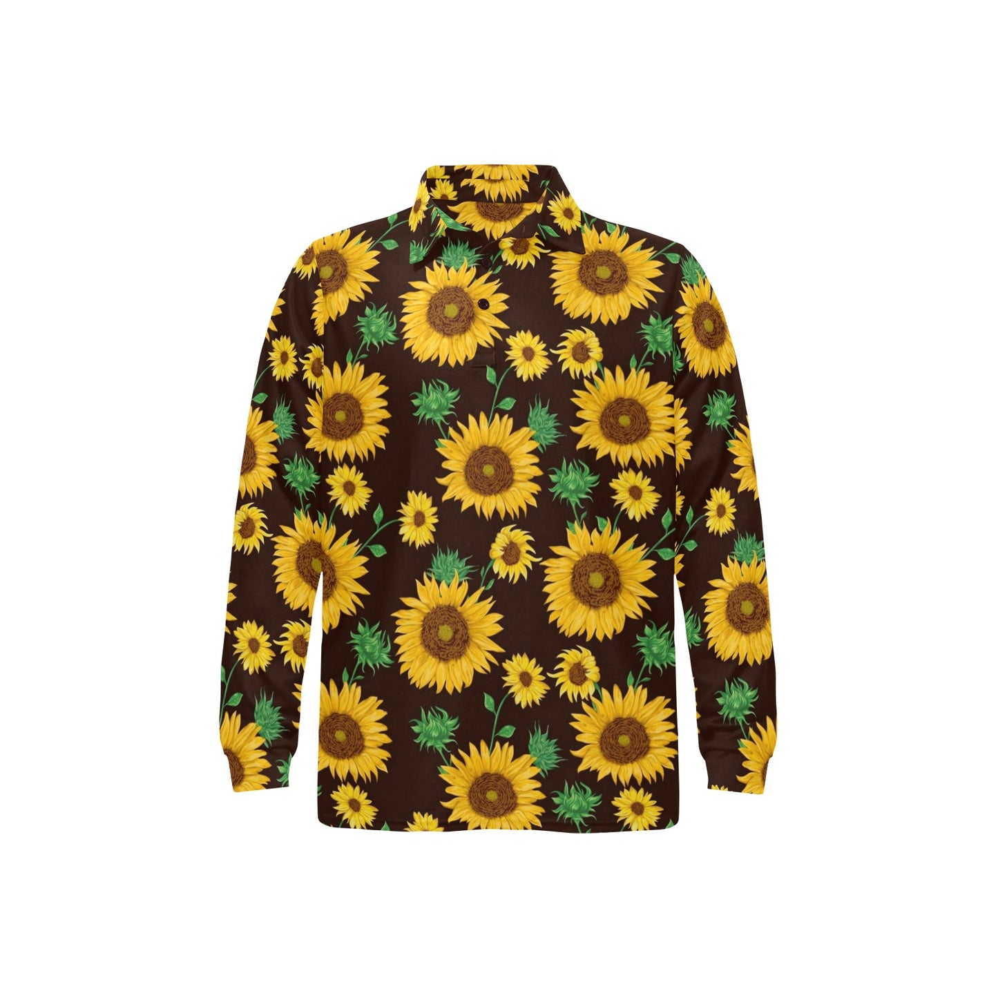 Sunflower Pattern Print Design SF01 Long Sleeve Polo Shirt For Men's