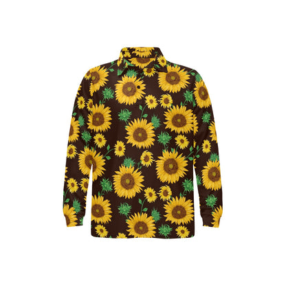 Sunflower Pattern Print Design SF01 Long Sleeve Polo Shirt For Men's