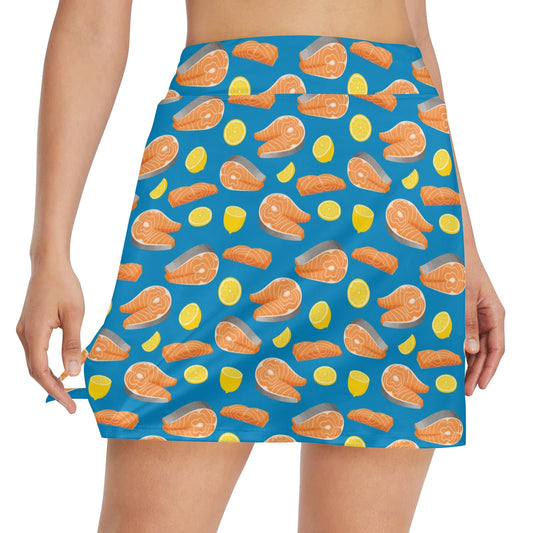 Salmon Steak With Lemon Print Design LKS308 17" Golf & Pickleball Skort with Pockets