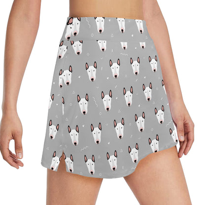 Bull Terrier Head Print Pattern 17" Golf & Pickleball Skort with Pockets