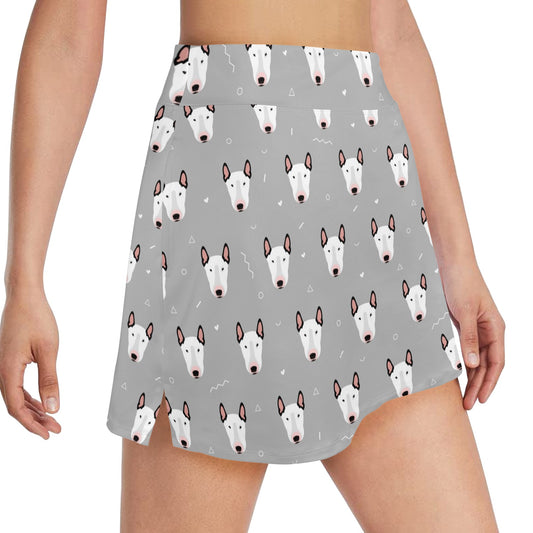 Bull Terrier Head Print Pattern 17" Golf & Pickleball Skort with Pockets