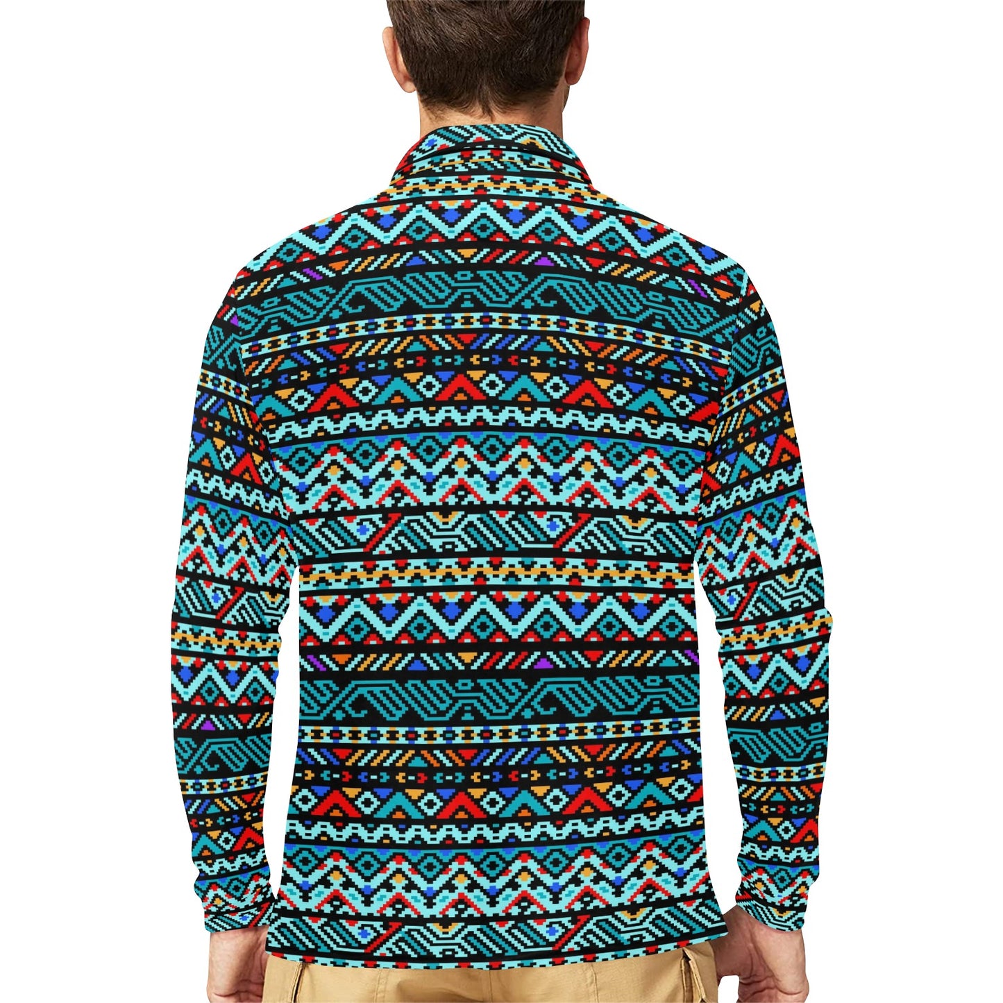 Southwestern Style Long Sleeve Polo Shirt For Men's