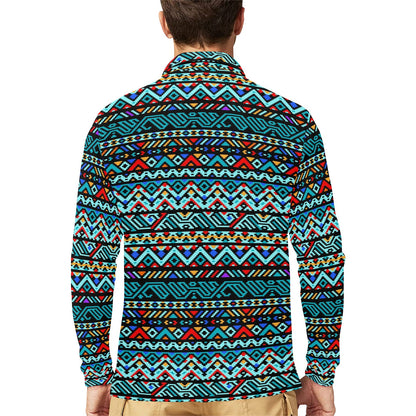 Southwestern Style Long Sleeve Polo Shirt For Men's