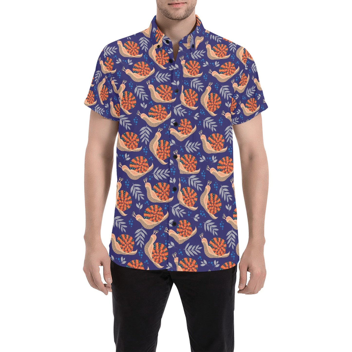 Snail Print Design LKS401 Men Short Sleeve Button Up Shirt