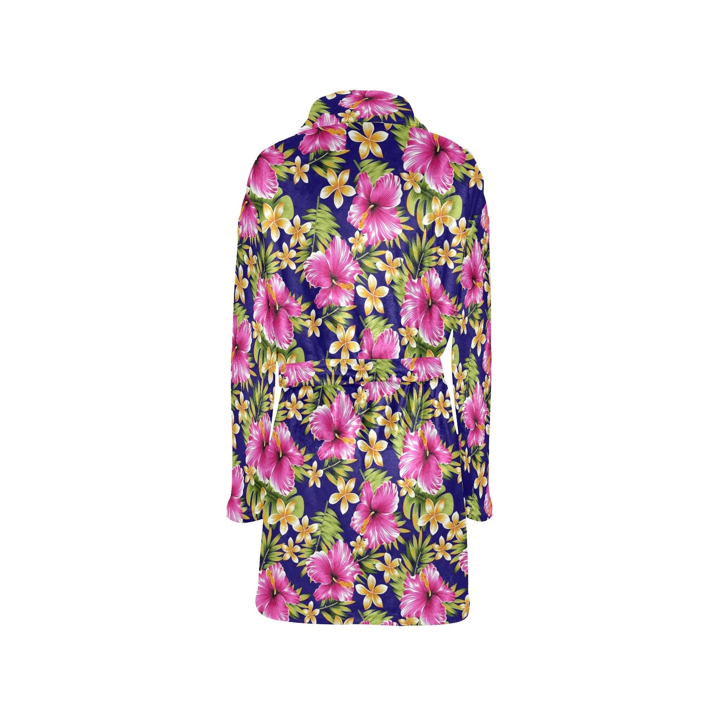 Pink Hibiscus Pattern Print Design HB027 Women's Fleece Robe