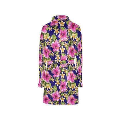 Pink Hibiscus Pattern Print Design HB027 Women's Fleece Robe