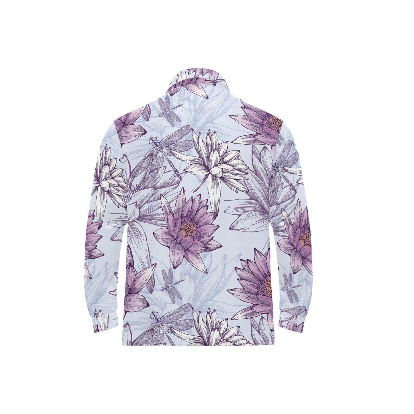 Water Lily Pattern Print Design WL01 Long Sleeve Polo Shirt For Men's