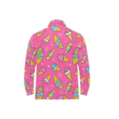 Ice Cream Pattern Print Design IC04 Long Sleeve Polo Shirt For Men's