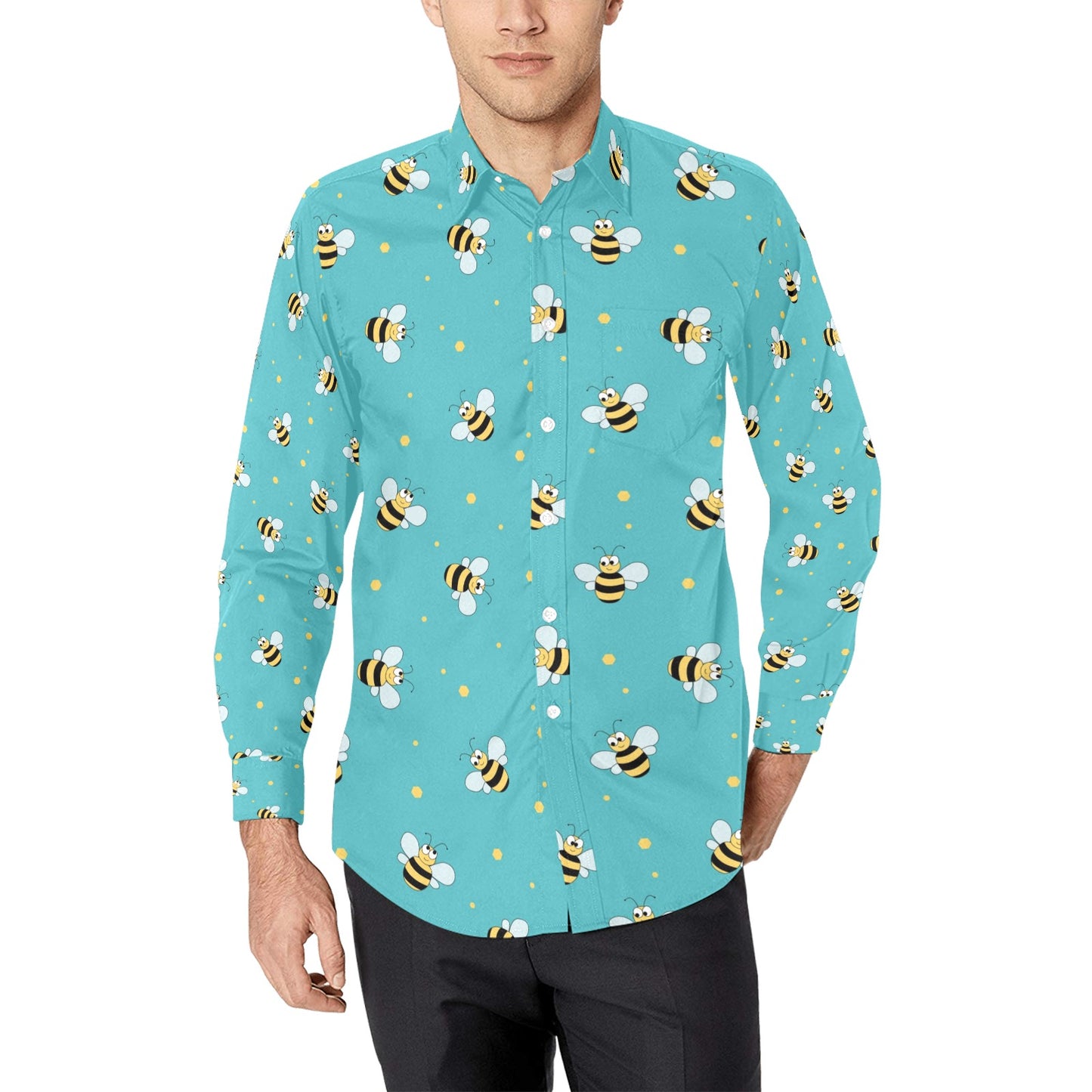 Bee With Dot Print Design LKS309 Men's Long Sleeve Dress Shirt
