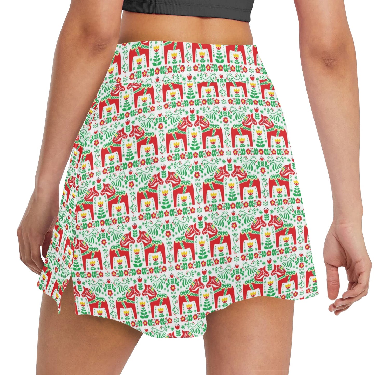 Swedish Dala Style Pattern 17" Golf & Pickleball Skort with Pockets