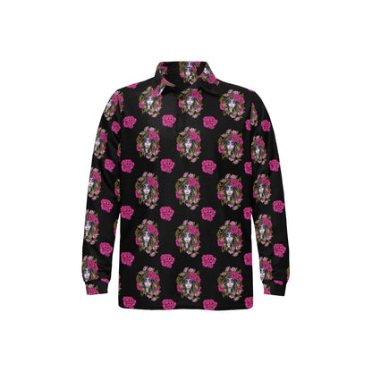 Day of the Dead Makeup Girl Long Sleeve Polo Shirt For Men's