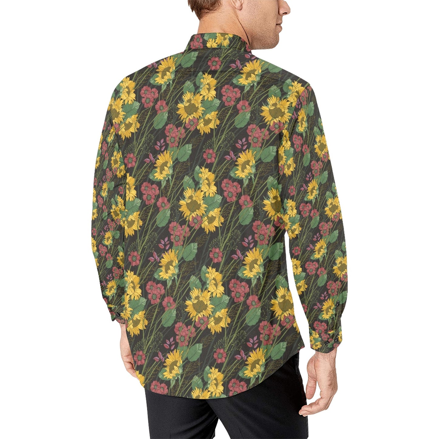 Sunflower Print Design LKS303 Men's Long Sleeve Dress Shirt