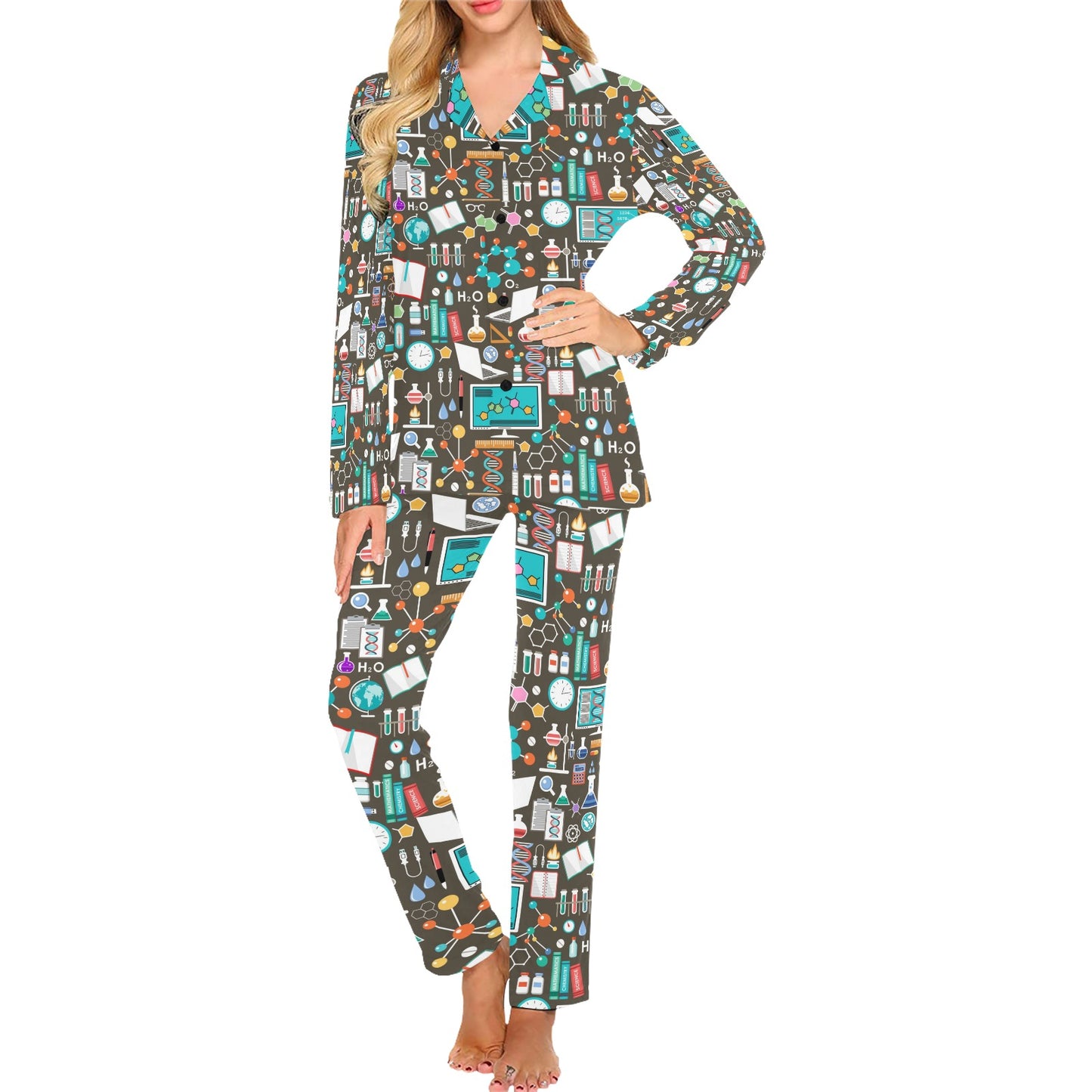 Science Print Design LKS303 Women's Long Pajama Set