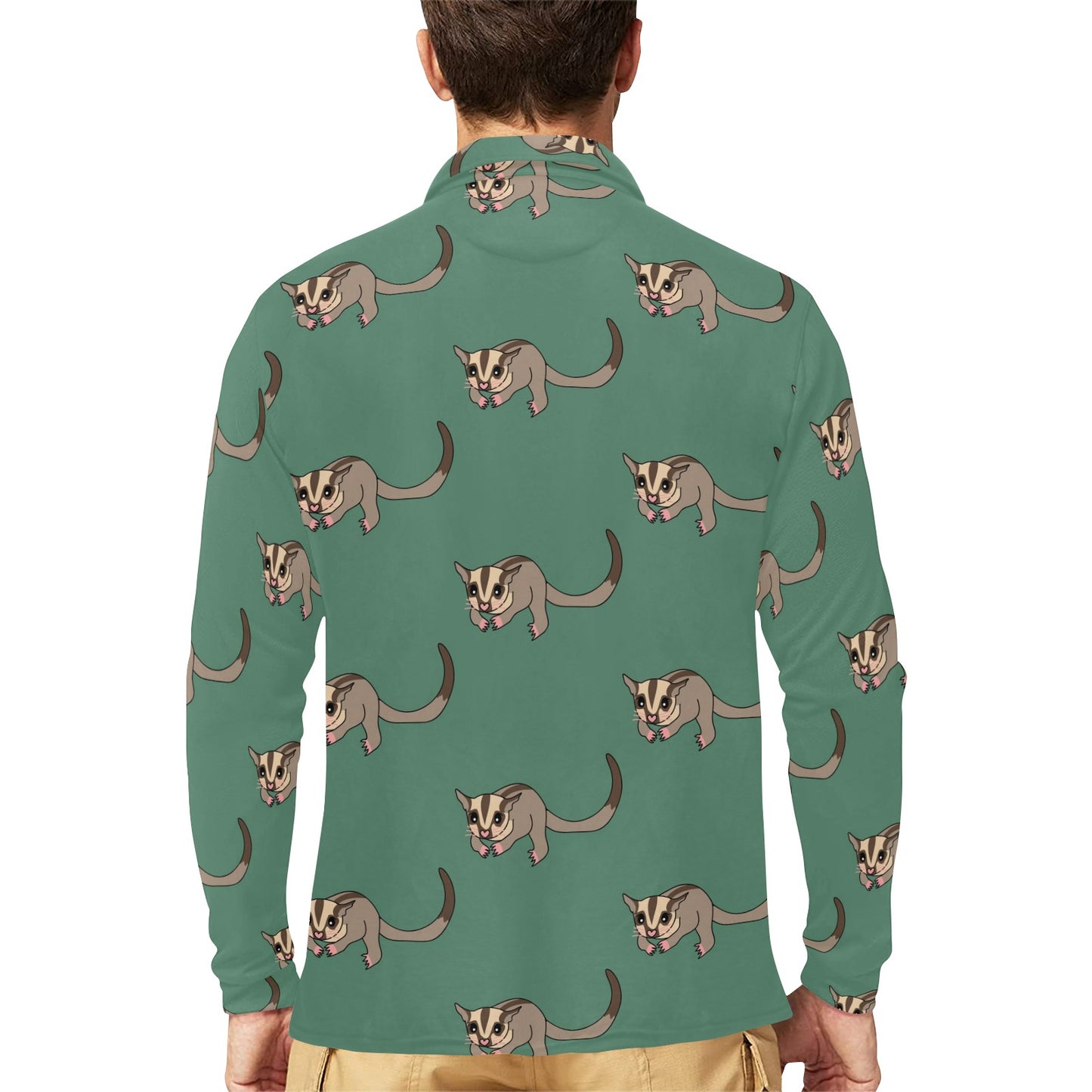 Sugar Glider Pattern Print Design 01 Long Sleeve Polo Shirt For Men's