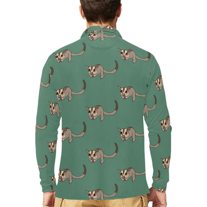 Sugar Glider Pattern Print Design 01 Long Sleeve Polo Shirt For Men's