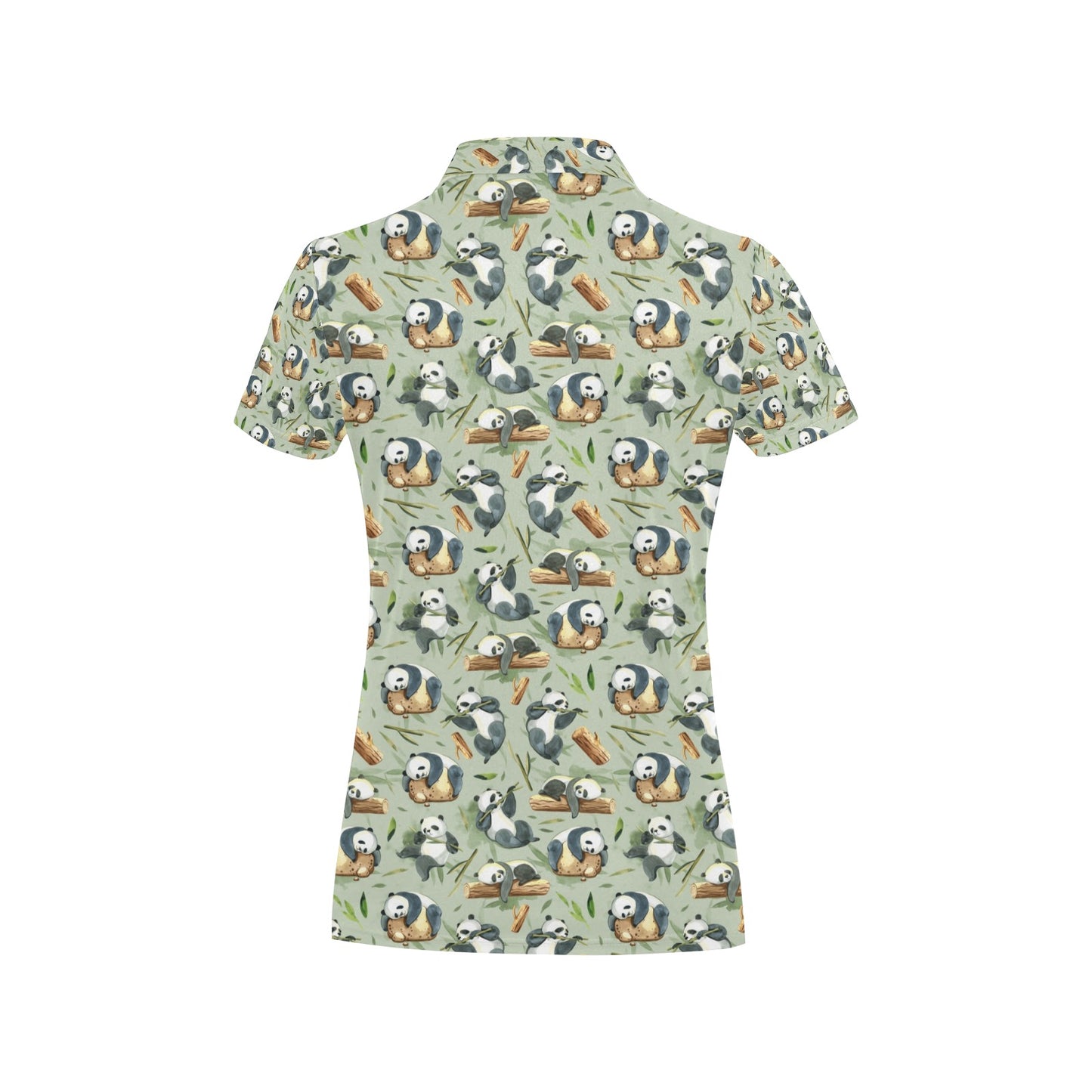 Panda Bear Design Bamboo Print Women's Polo Shirt