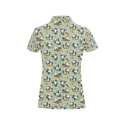 Panda Bear Design Bamboo Print Women's Polo Shirt