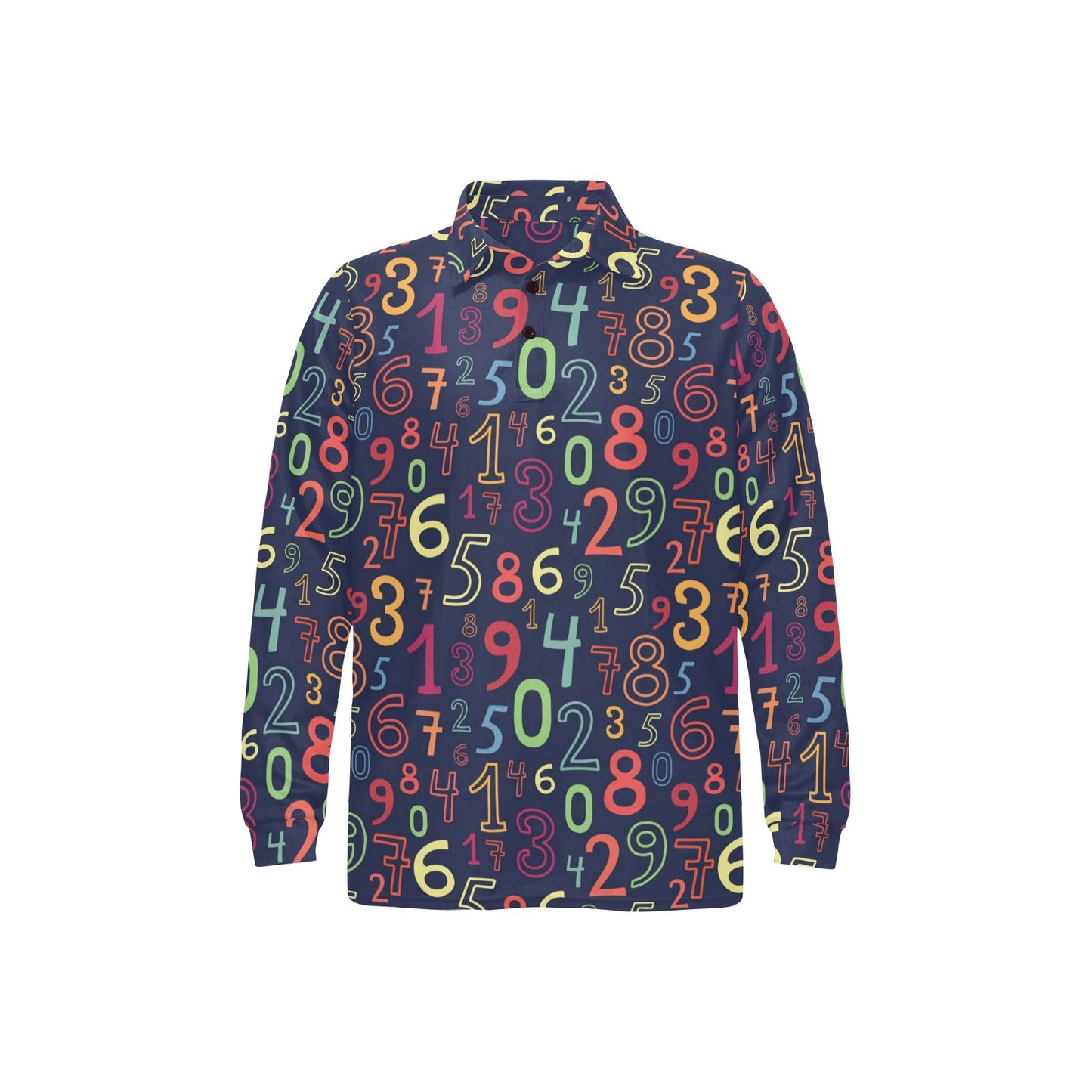 Number Pattern Print Design A01 Long Sleeve Polo Shirt For Men's