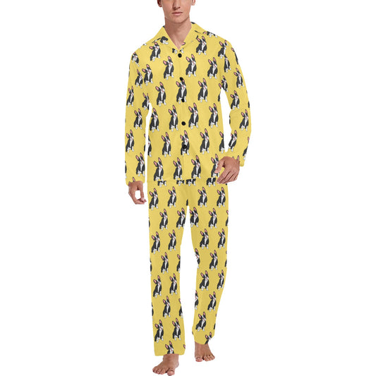 Boston Terrier Pattern Print Design 06 Men's Long Pajama Set