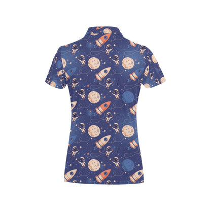 Space Astronaut Rocket Print Design LKS304 Women's Polo Shirt