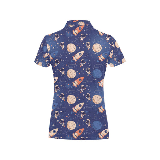 Space Astronaut Rocket Print Design LKS304 Women's Polo Shirt