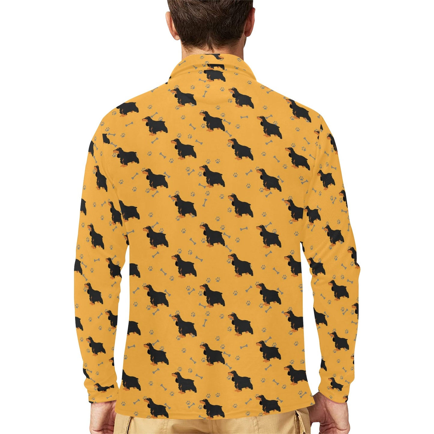 Cocker Pattern Print Design 01 Long Sleeve Polo Shirt For Men's