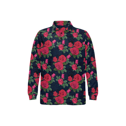Rose Pattern Print Design A04 Long Sleeve Polo Shirt For Men's