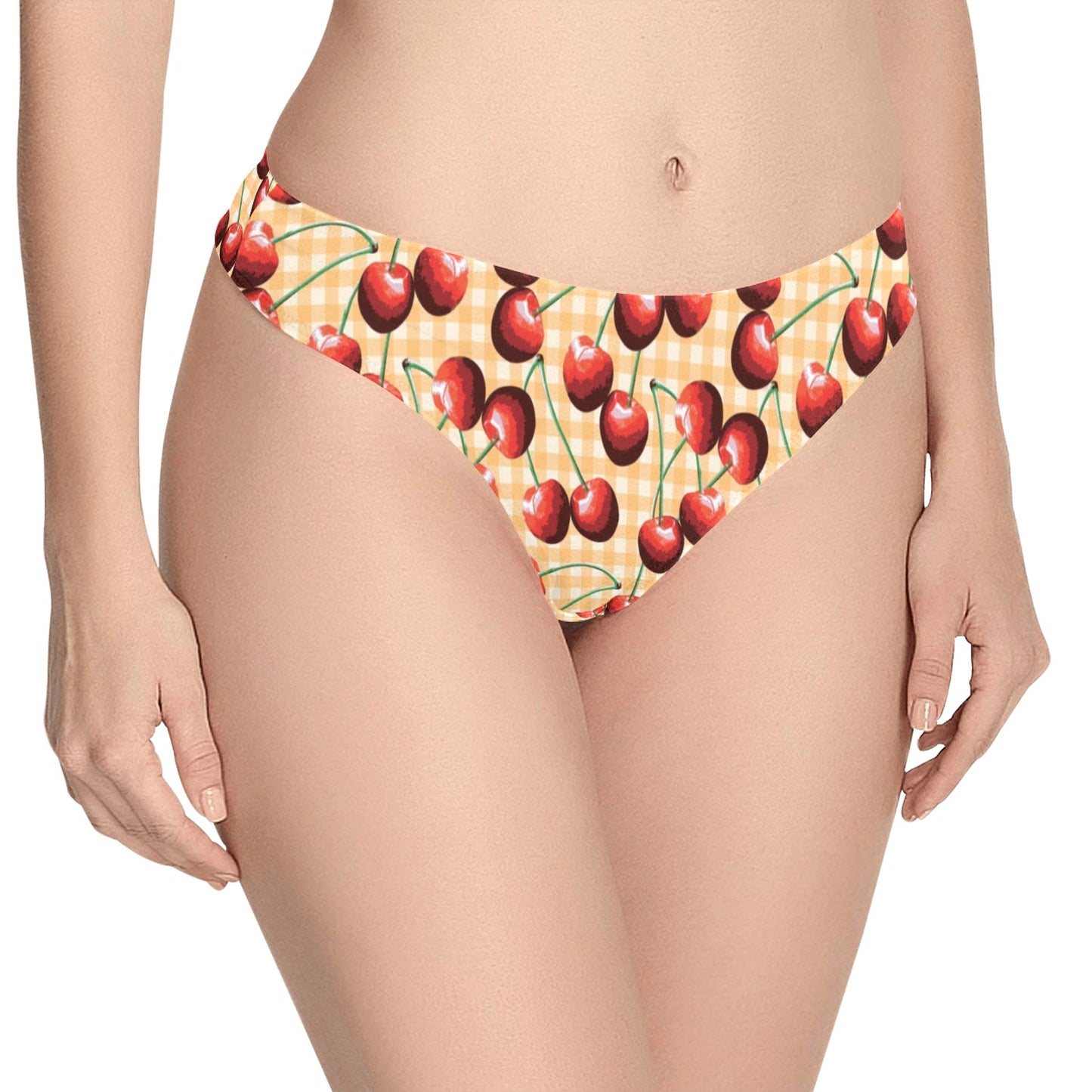 Cherry Orange Plaid Print Women's Thongs