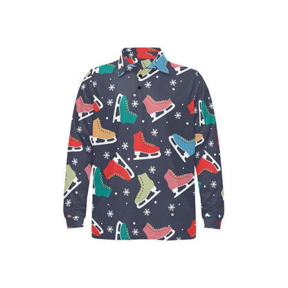 Ice Skate Pattern Print Design 04 Long Sleeve Polo Shirt For Men's