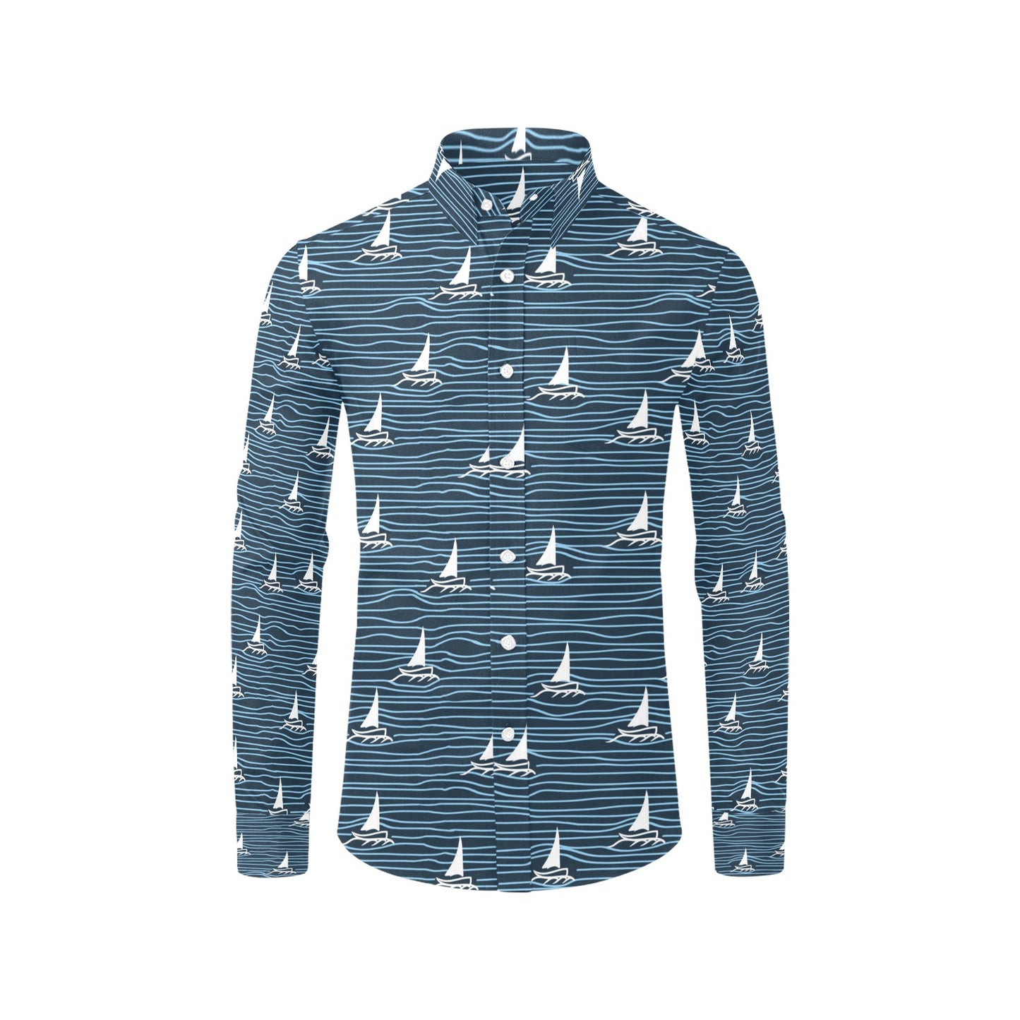 Sailboat Print Design LKS303 Men's Long Sleeve Dress Shirt