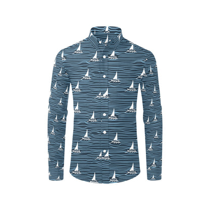 Sailboat Print Design LKS303 Men's Long Sleeve Dress Shirt