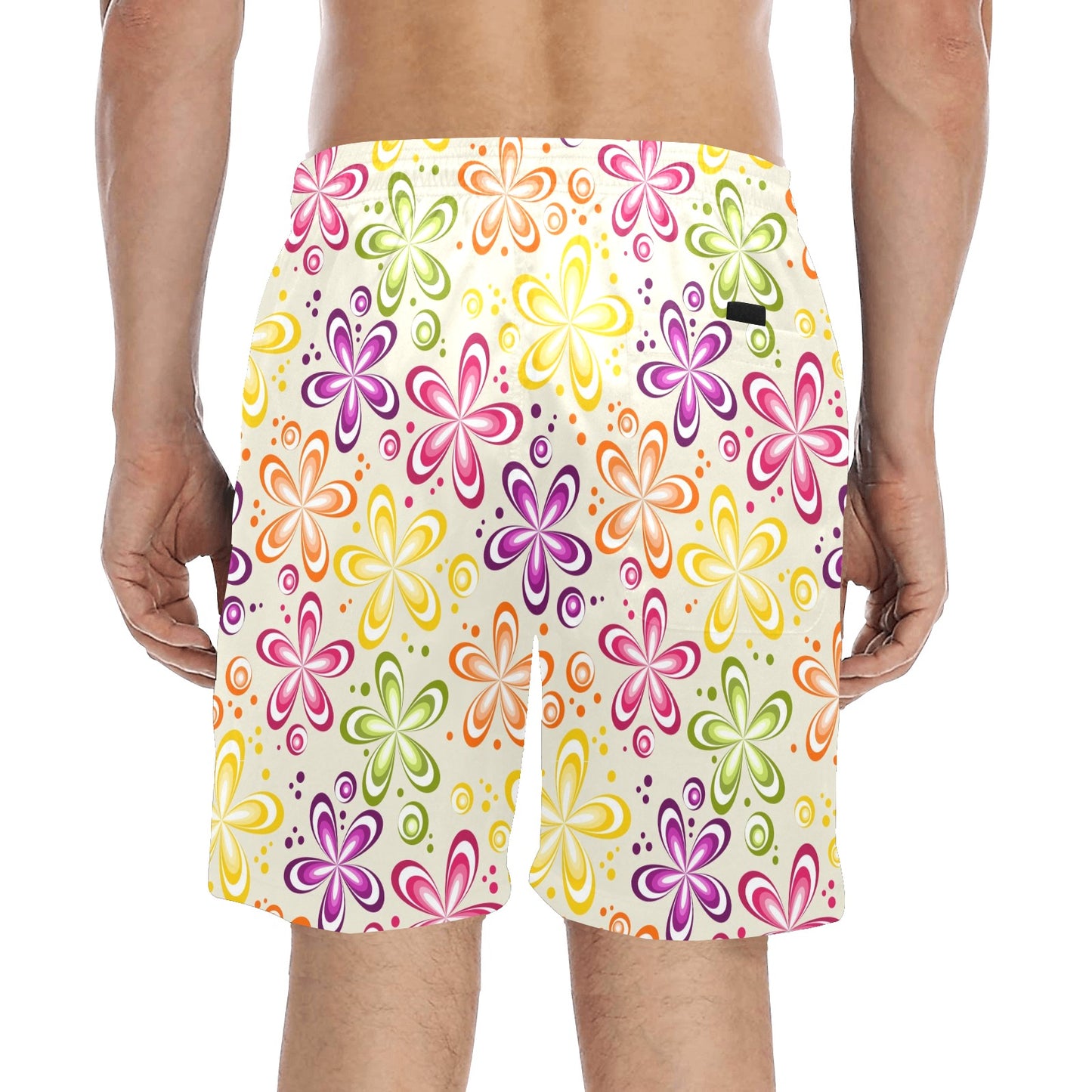 Flower Power Colorful Design Print Men's Swim Trunks Beach Shorts